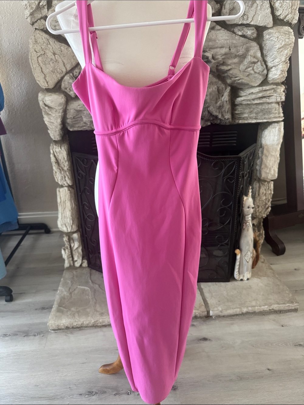 Good American Hot Pink Bodycon Midi Dress with Adjustable Straps